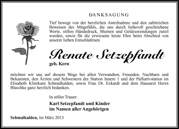 Traueranzeige von Renate Setzepfand von Südthüringer Presse