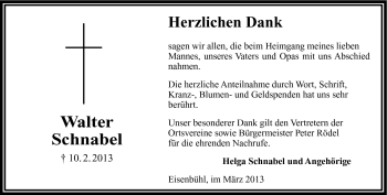 Traueranzeige von Walter Schnabel von Frankenpost