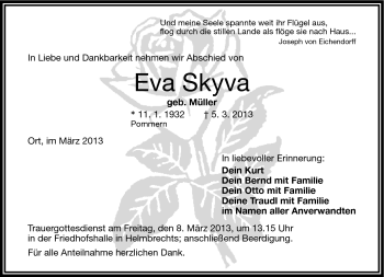 Traueranzeige von Eva Skyva von Frankenpost