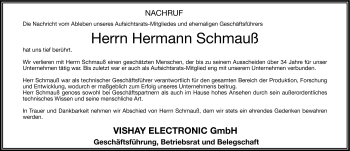 Traueranzeige von Hermann Schmauß von Frankenpost