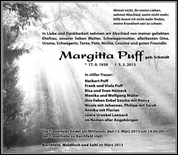 Traueranzeige von Margitta Puff von Südthüringer Presse
