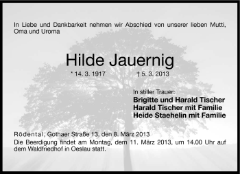 Traueranzeige von Hilde Jauernig von Neue Presse Coburg