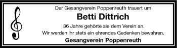 Traueranzeige von Betti Dittrich von Frankenpost