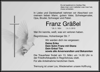 Traueranzeige von Franz Gräßel von Frankenpost