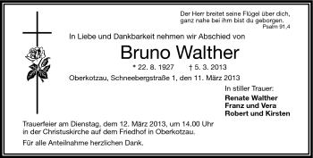 Traueranzeige von Bruno Walther von Frankenpost