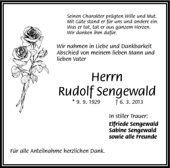 Traueranzeige von Rudolf Sengewald von Frankenpost