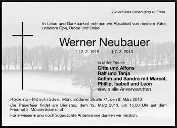 Traueranzeige von Werner Neubauer von Neue Presse Coburg