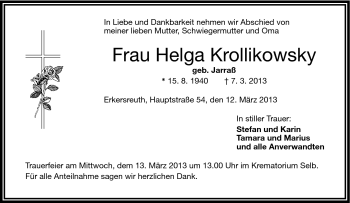 Traueranzeige von Helga Krollikowsky von Frankenpost