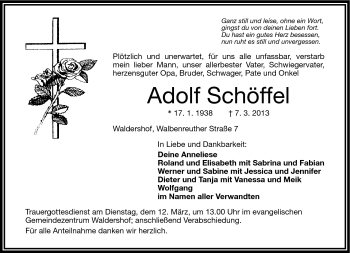 Traueranzeige von Adolf Schöffel von Frankenpost