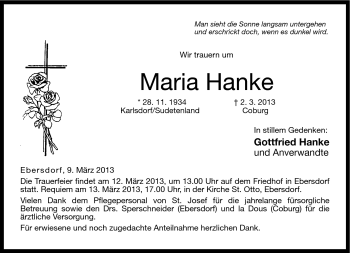Traueranzeige von Maria Hanke von Neue Presse Coburg
