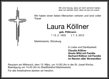 Traueranzeige von Laura Köllner von Frankenpost