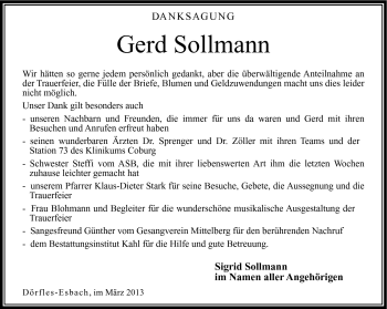 Traueranzeige von Gerd Sollmann von Neue Presse Coburg