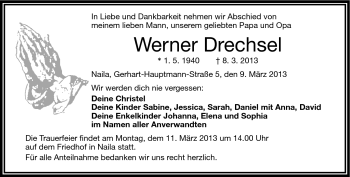 Traueranzeige von Werner Drechsel von Frankenpost