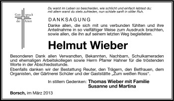 Traueranzeige von Helmut Wieber von Südthüringer Presse