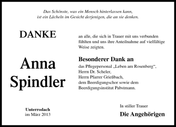 Traueranzeige von Anna Spindler von Neue Presse Coburg