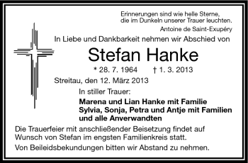 Traueranzeige von Stefan Hanke von Frankenpost