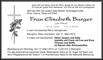 Traueranzeige von Elisabeth Burger von Frankenpost