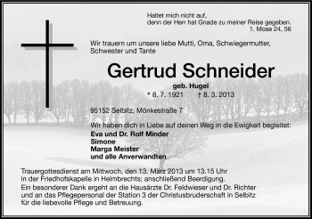 Traueranzeige von Gertrud Schneider von Frankenpost