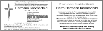 Traueranzeige von Hermann Knörnschild von Frankenpost