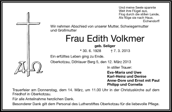 Traueranzeige von Volkmer Edith von Frankenpost