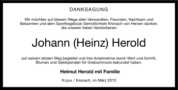 Traueranzeige von Johann Herold von Neue Presse Coburg