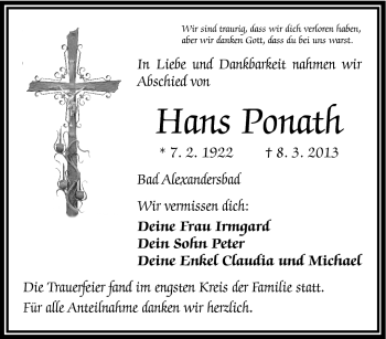 Traueranzeige von Hans Ponath von Frankenpost