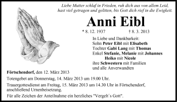Traueranzeige von Anni Eibl von Neue Presse Coburg
