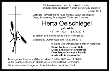 Traueranzeige von Herta Oelschlegel von Frankenpost