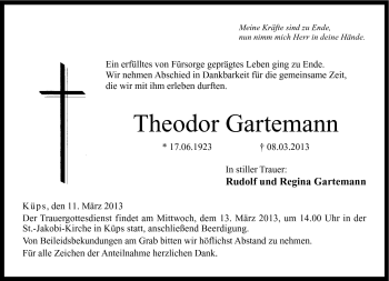 Traueranzeige von Theodor Gartemann von Neue Presse Coburg