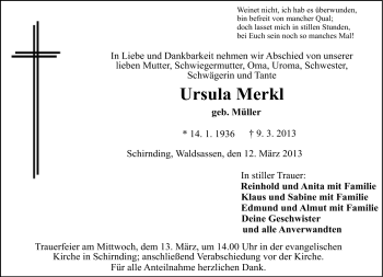 Traueranzeige von Ursula Merkl von Frankenpost