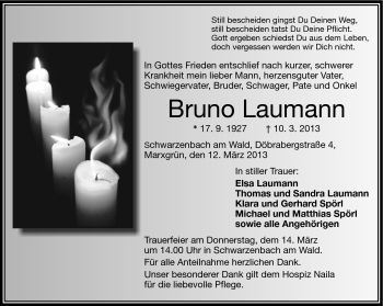 Traueranzeige von Bruno Laumann von Frankenpost