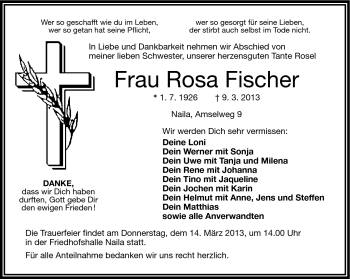 Traueranzeige von Rosa Fischer von Frankenpost