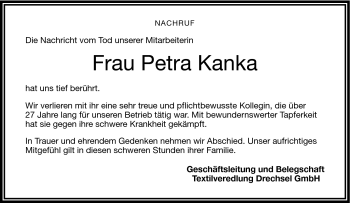 Traueranzeige von Petra Kanka von Frankenpost