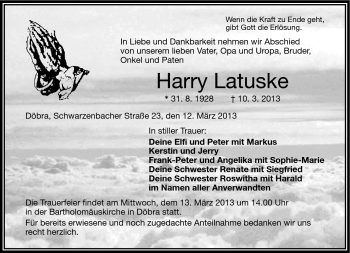 Traueranzeige von Harry Latuske von Frankenpost