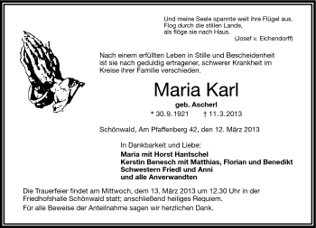 Traueranzeige von Maria Karl von Frankenpost