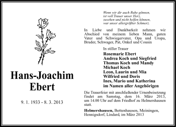 Traueranzeige von Hans-Joachim Ebert von Südthüringer Presse