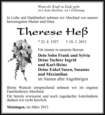 Traueranzeige von Therese Heß von Südthüringer Presse