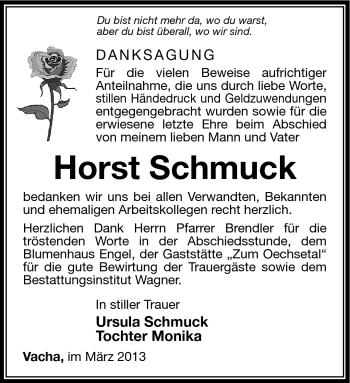 Traueranzeige von Horst Schmuck von Südthüringer Presse