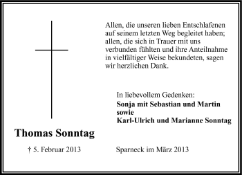Traueranzeige von Thomas Sonntag von Frankenpost