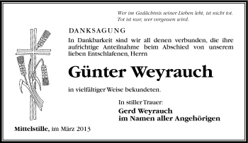 Traueranzeige von Günter Weyrauch von Südthüringer Presse