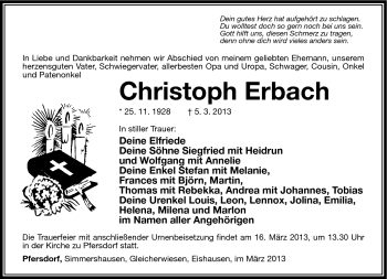 Traueranzeige von Christoph Erbach von Südthüringer Presse