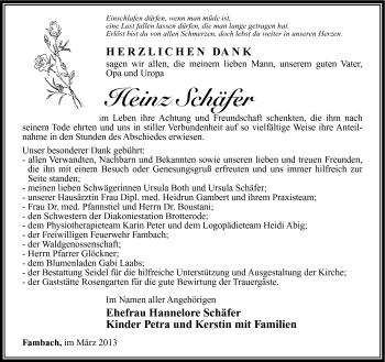 Traueranzeige von Heinz Schäfer von Südthüringer Presse