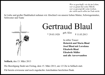 Traueranzeige von Gertraud Blaul von Neue Presse Coburg