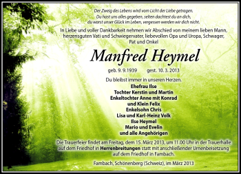 Traueranzeige von Manfred Heymel von Südthüringer Presse