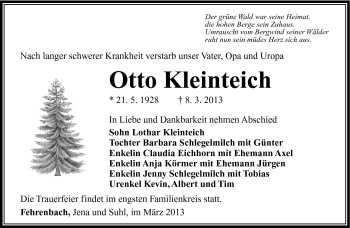 Traueranzeige von Otto Kleinteich von Südthüringer Presse