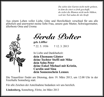 Traueranzeige von Gerda Polter von Südthüringer Presse