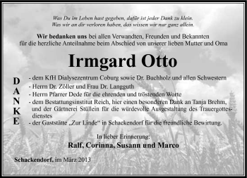 Traueranzeige von Irmgard Otto von Südthüringer Presse