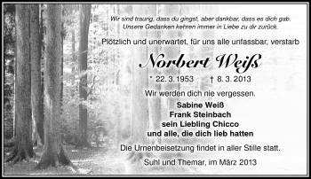 Traueranzeige von Norbert Weiß von Südthüringer Presse