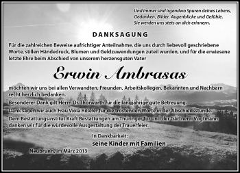 Traueranzeige von Erwin Ambrasas von Südthüringer Presse