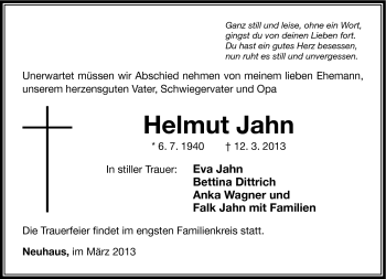 Traueranzeige von Helmut Jahn von Südthüringer Presse